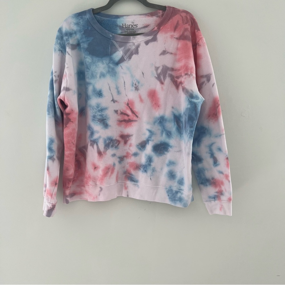Hanes Multicolor Tie-Dye Sweatshirt Pink and Blue, Extra Soft